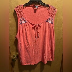 Eddie Bauer Coral Sleeveless Blouse with Embroidery XXL